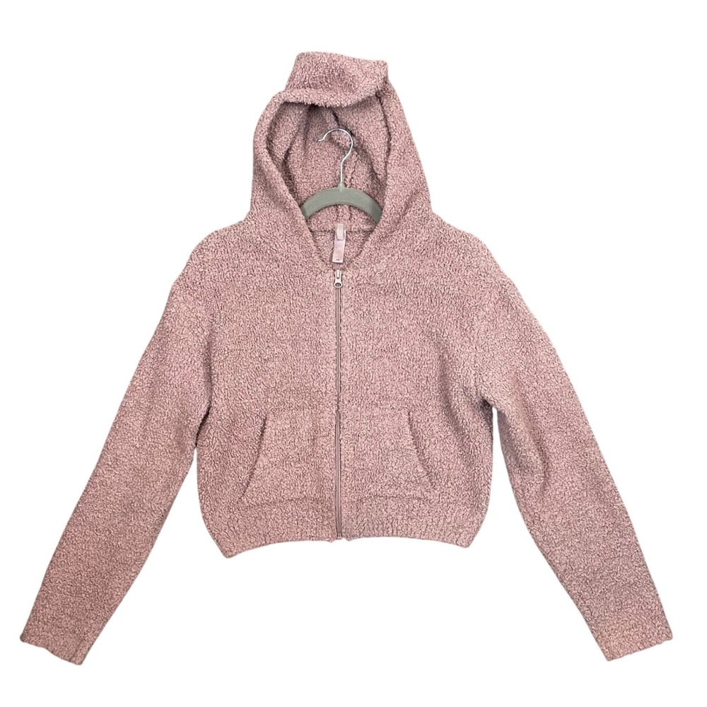 SKIMS Cozy Knit Zip Up Hoodie Dusk Mauve Pink Boucle Cropped Jacket S/M